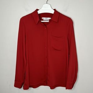 Simons Contemporaine Recyclee Fibres Red Button Up Long Sleeve Blouse